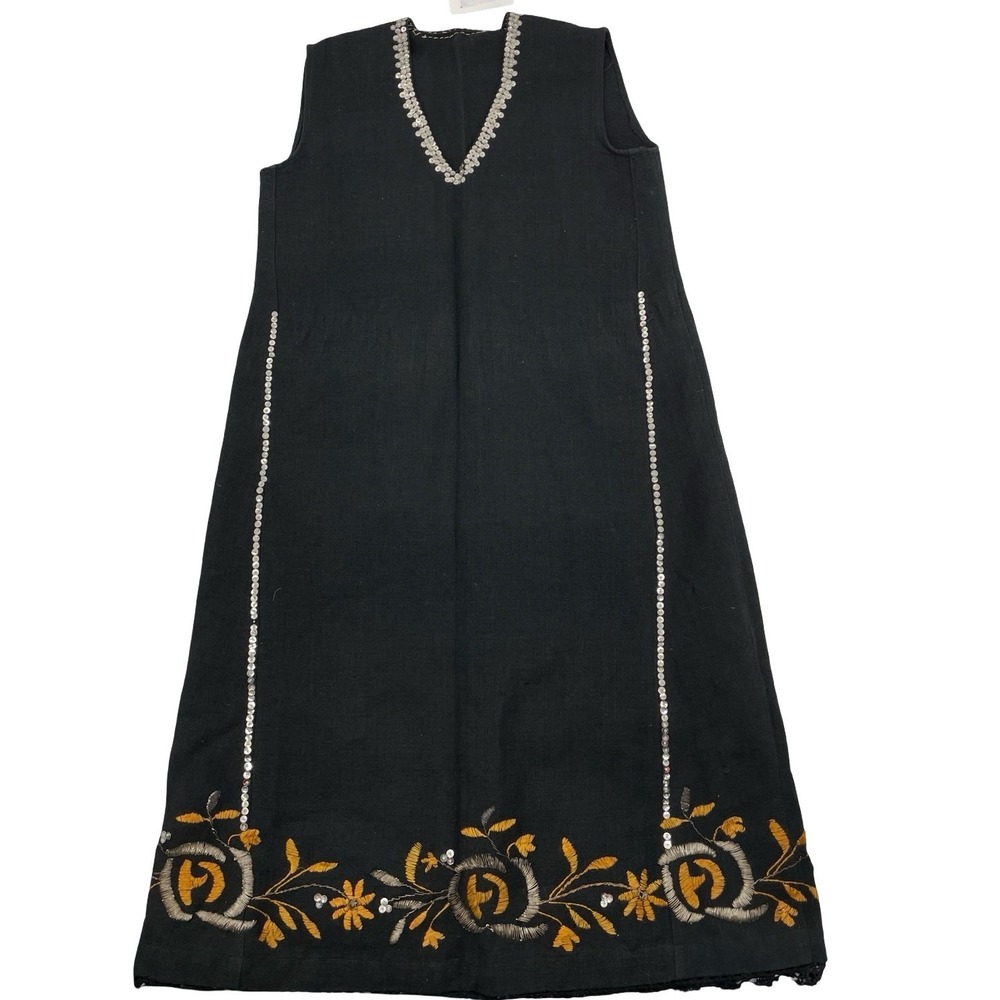 Unbranded Women's Maxi Dress Embroidered Sequin Black Vintage Style M
